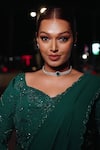 Midushi Bajoria_Green Georgette Sequins, Rhinestones Round Neck Fiza Applique Saree With Trail 