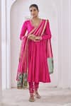 Buy_Aamra By Lavanya_Pink , Chanderi Embroidery V-neck Hot Hand Anarkali Set _at_Aza_Fashions