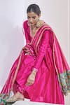 Aamra By Lavanya_Pink , Chanderi Embroidery V-neck Hot Hand Anarkali Set _Online_at_Aza_Fashions