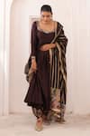 Buy_Aamra By Lavanya_Brown , Chanderi Embroidery Square Neck Hand Anarkali Set _at_Aza_Fashions