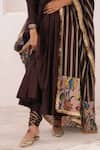 Buy_Aamra By Lavanya_Brown , Chanderi Embroidery Square Neck Hand Anarkali Set 