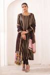 Buy_Aamra By Lavanya_Brown Silk, Chanderi Silk, Organza Embroidery Round Neck Hand Anarkali Set _at_Aza_Fashions