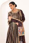 Aamra By Lavanya_Brown Silk, Chanderi Silk, Organza Embroidery Round Neck Hand Anarkali Set _at_Aza_Fashions