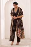 Buy_Aamra By Lavanya_Brown Silk, Chanderi Silk, Cotton Satin Embroidery V-neck Hand Kurta Set 