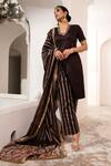 Shop_Aamra By Lavanya_Brown Silk, Chanderi Silk, Cotton Satin Embroidery V-neck Hand Kurta Set 