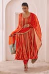 Buy_Aamra By Lavanya_Orange Silk, Chanderi Silk, Organza Embroidery, Zari Round Hand Anarkali Set _at_Aza_Fashions