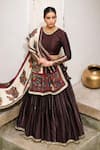 Buy_Aamra By Lavanya_Brown , Chanderi Embroidery Round Neck Hand Lehenga Set _at_Aza_Fashions