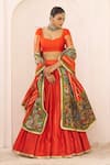 Buy_Aamra By Lavanya_Orange , Chanderi Embroidery V-neck Hand Lehenga Set _at_Aza_Fashions