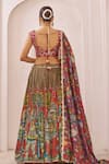 Shop_Aamra By Lavanya_Olive Green Silk Tassels, Embroidery V-neck Olive-green And Maroon Hand Lehenga _at_Aza_Fashions