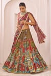 Shop_Aamra By Lavanya_Olive Green Silk Tassels, Embroidery V-neck Olive-green And Maroon Hand Lehenga _Online_at_Aza_Fashions