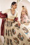 Shop_Aamra By Lavanya_Ivory , Chanderi Embroidery, Pom-poms, Tassels Maroon Hand Lehenga Set 