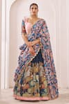 Buy_Aamra By Lavanya_Blue Silk Pom-poms, Embroidery, Tassels Round Neck And Pink Hand Lehenga Set _at_Aza_Fashions