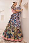 Aamra By Lavanya_Blue Silk Pom-poms, Embroidery, Tassels Round Neck And Pink Hand Lehenga Set _at_Aza_Fashions