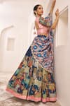 Buy_Aamra By Lavanya_Blue Silk Pom-poms, Embroidery, Tassels Round Neck And Pink Hand Lehenga Set 