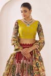Buy_Aamra By Lavanya_Multi Color Silk Embroidery, Sequins Round Maroon And Oakre-yellow Hand Lehenga _Online_at_Aza_Fashions