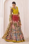 Shop_Aamra By Lavanya_Multi Color Silk Embroidery, Sequins Round Maroon And Oakre-yellow Hand Lehenga _Online_at_Aza_Fashions