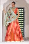 Shop_Aamra By Lavanya_Orange , Chanderi Embroidery Round Neck Designer Lehenga Set _Online_at_Aza_Fashions