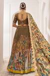 Shop_Aamra By Lavanya_Olive Green Silk Embroidery, Sequins Round Neck Olive-brown Hand Lehenga Set _at_Aza_Fashions