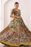 Shop_Aamra By Lavanya_Olive Green Silk Embroidery, Sequins Round Neck Olive-brown Hand Lehenga Set _Online_at_Aza_Fashions