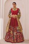 Buy_Aamra By Lavanya_Maroon Silk Beads, Embroidery Round Neck Hand Lehenga Set _at_Aza_Fashions