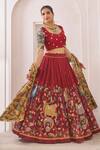 Buy_Aamra By Lavanya_Maroon Silk Beads, Embroidery Round Neck Hand Lehenga Set _Online_at_Aza_Fashions