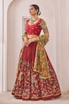 Shop_Aamra By Lavanya_Maroon Silk Beads, Embroidery Round Neck Hand Lehenga Set _Online_at_Aza_Fashions