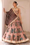 Aamra By Lavanya_Pink , Chanderi Embroidery, Zari Round Neck Sandrose Hand Lehenga Set _at_Aza_Fashions