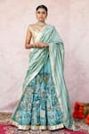 Buy_Aamra By Lavanya_Blue Silk, Chanderi Embroidery Round Neck Ice-blue Hand Lehenga Set 