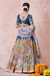 Shop_Aamra By Lavanya_Multi Color Silk Embroidery Round Neck Indigo Blue Hand Lehenga Set _Online_at_Aza_Fashions