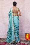 Shop_Aamra By Lavanya_Aqua Silk, Lampi Embroidery V-neck Aqua-blue Hand Saree Set _at_Aza_Fashions