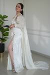 Buy_Lasha_Ivory , Satin, , Sequins, Pre-draped Saree Set _Online_at_Aza_Fashions