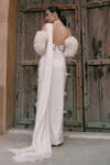 Lasha_Ivory , Satin, , Sequins, Pre-draped Saree Set _Online_at_Aza_Fashions
