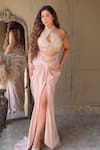 Buy_Lasha_Pink Tissue, Crepe, Net Pearls, Sequins, Beads Designer Embellished Cape Set _Online_at_Aza_Fashions