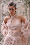 Lasha_Pink Tissue, Crepe, Net Pearls, Sequins, Beads Designer Embellished Cape Set _at_Aza_Fashions