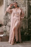 Buy_Lasha_Pink Tissue, Crepe, Net Pearls, Sequins, Beads Designer Embellished Cape Set _at_Aza_Fashions