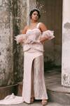 Buy_Lasha_Pink Silk, Tissue, Net Pearls, Sequins, Beads Designer Corset And Trouser Set _at_Aza_Fashions