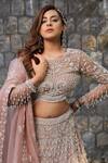 Lasha_Pink Organza, Net Sequins, Embroidery Round Neck Onion Lehenga Set _Online_at_Aza_Fashions
