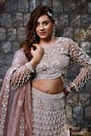 Shop_Lasha_Pink Organza, Net Sequins, Embroidery Round Neck Onion Lehenga Set _Online_at_Aza_Fashions
