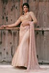 Buy_Lasha_Peach Georgette, Tulle Sequins, Embroidery V-neck Lehenga Set _Online_at_Aza_Fashions