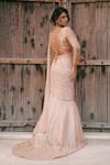 Shop_Lasha_Peach Georgette, Tulle Sequins, Embroidery V-neck Lehenga Set _at_Aza_Fashions