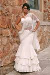 Buy_Lasha_Ivory Georgette, Tulle, Net Pearls, Sequins, Beads Sweetheart Ruffled Skirt Set _at_Aza_Fashions