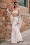 Lasha_Ivory Silk Organza, Net Sequins, Beads Square Designer Lehenga Set With Cape _at_Aza_Fashions