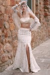 Buy_Lasha_Ivory Silk Organza, Net Sequins, Beads Square Designer Lehenga Set With Cape _at_Aza_Fashions