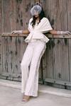 Buy_Lasha_Ivory Silk, Net Pearls, Sequins, Beads Round Neck Peplum Top And Trouser Set _at_Aza_Fashions