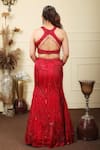 Buy_Lasha_Red Satin, Organza, Silk Sequins, Beads Halter Neck Embroidered Lehenga Set _Online_at_Aza_Fashions