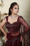 Shop_Lasha_Wine Georgette, Tulle, Net Beads, Sequins Pre-draped Saree With Blouse _Online_at_Aza_Fashions