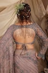 Buy_Lasha_Gray Georgette, Tulle, Net Sequins, Dusty Grey Designer Pre-draped Saree Set _Online_at_Aza_Fashions