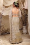 Shop_Lasha_Green Georgette, Tulle, Net Beads, Sequins Square Designer Pre-draped Saree Set _at_Aza_Fashions