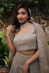 Buy_Lasha_Gray Georgette, Net, Tulle Sequins, Embroidery Dusty Grey Designer Lehenga Set _Online_at_Aza_Fashions