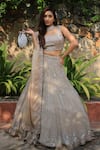 Buy_Lasha_Gray Georgette, Net, Tulle Sequins, Embroidery Dusty Grey Designer Lehenga Set _at_Aza_Fashions